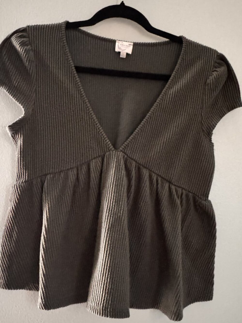 Blue Rain x Francesca’s Ribbed V-Neck Peplum Babydoll Top – Large - CG0519